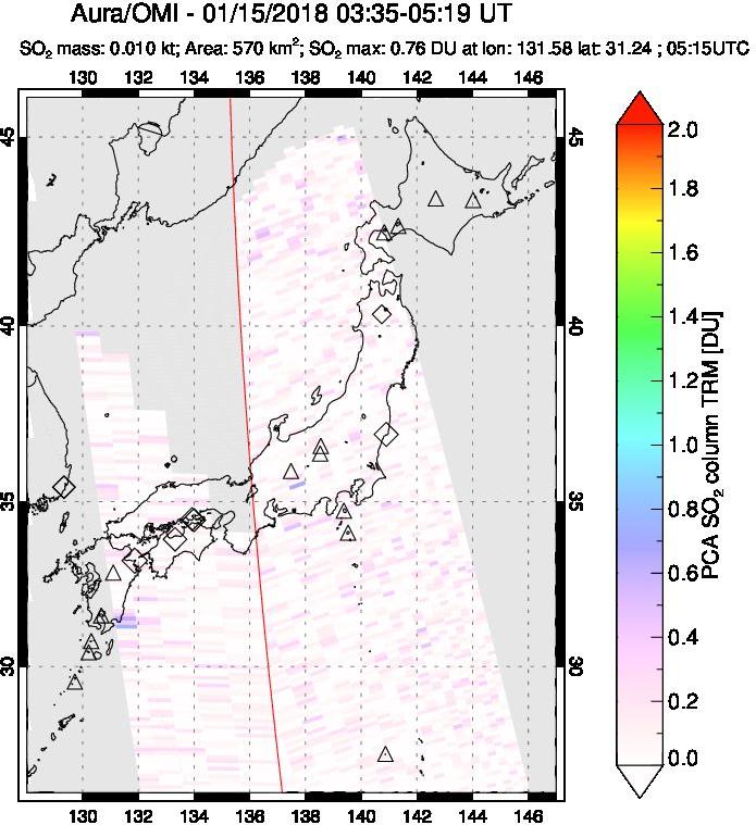 A sulfur dioxide image over Japan on Jan 15, 2018.