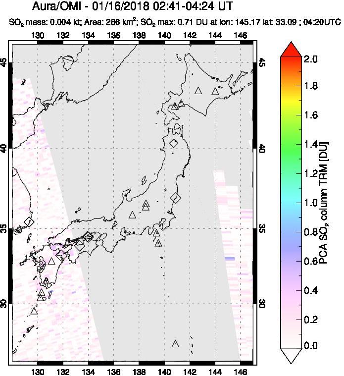 A sulfur dioxide image over Japan on Jan 16, 2018.