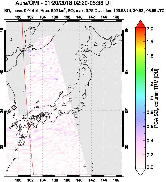 A sulfur dioxide image over Japan on Jan 20, 2018.