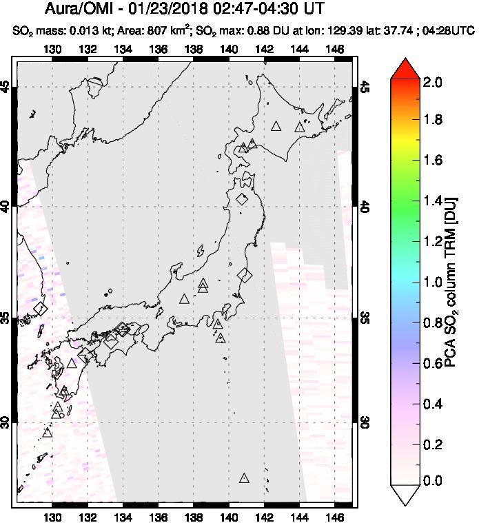 A sulfur dioxide image over Japan on Jan 23, 2018.