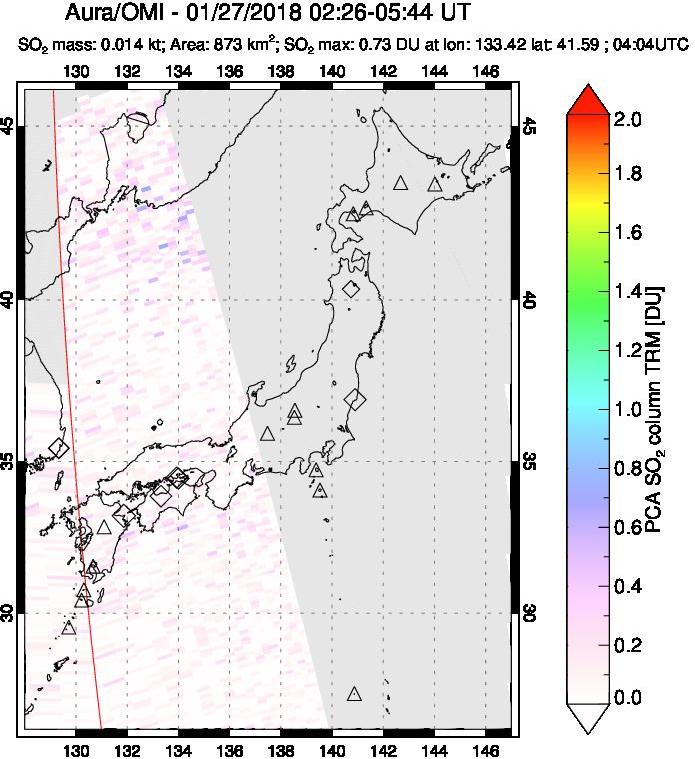 A sulfur dioxide image over Japan on Jan 27, 2018.