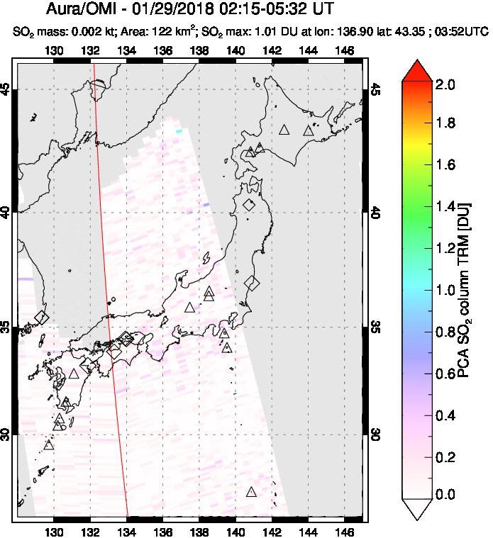 A sulfur dioxide image over Japan on Jan 29, 2018.
