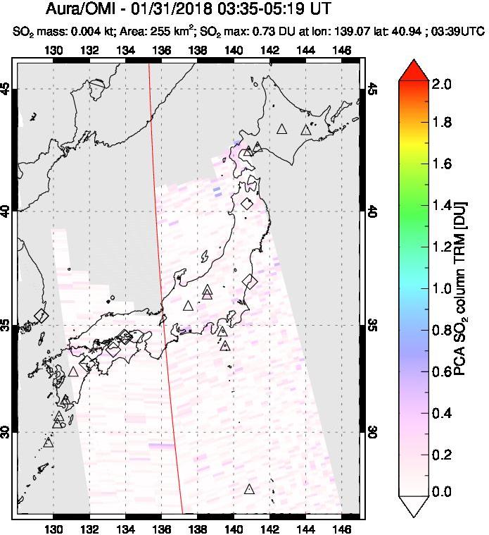 A sulfur dioxide image over Japan on Jan 31, 2018.