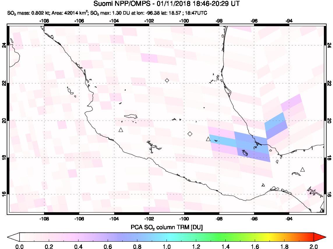 A sulfur dioxide image over Mexico on Jan 11, 2018.