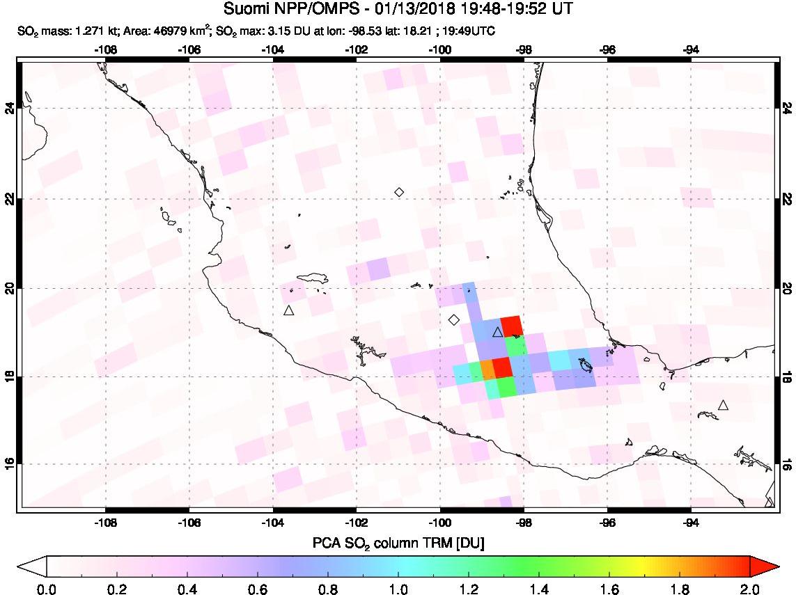 A sulfur dioxide image over Mexico on Jan 13, 2018.