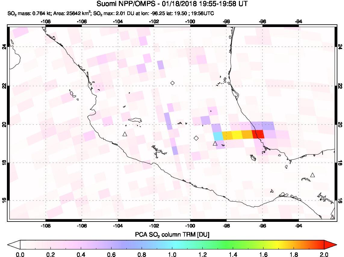 A sulfur dioxide image over Mexico on Jan 18, 2018.