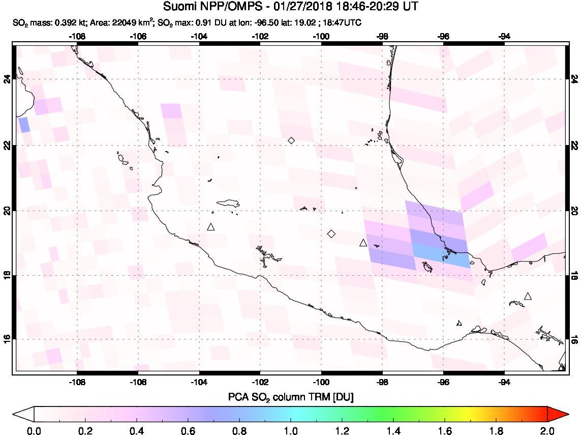 A sulfur dioxide image over Mexico on Jan 27, 2018.