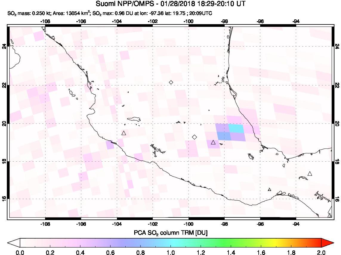 A sulfur dioxide image over Mexico on Jan 28, 2018.