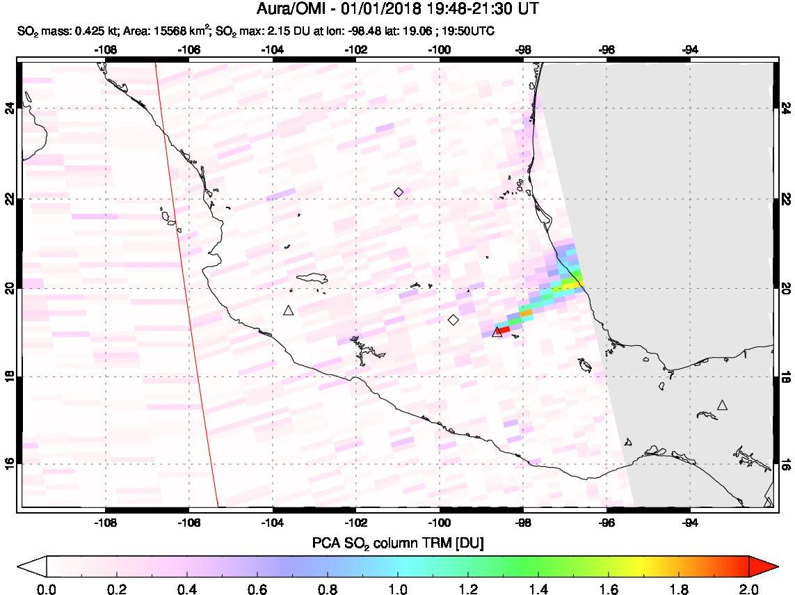 A sulfur dioxide image over Mexico on Jan 01, 2018.