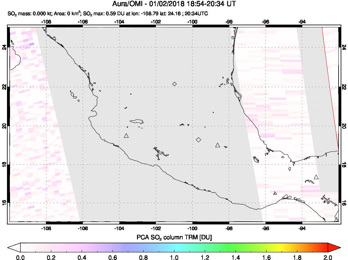A sulfur dioxide image over Mexico on Jan 02, 2018.