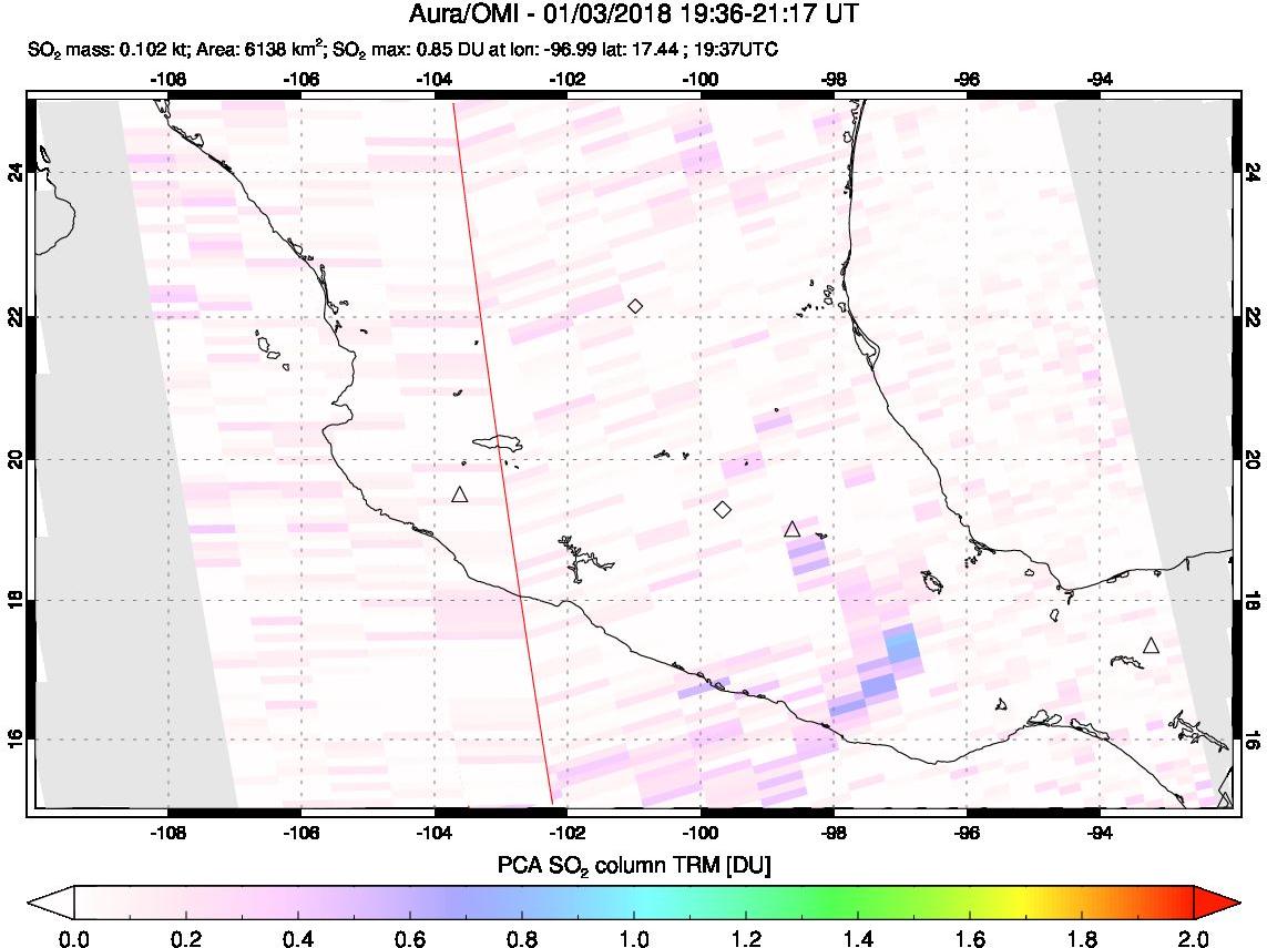 A sulfur dioxide image over Mexico on Jan 03, 2018.