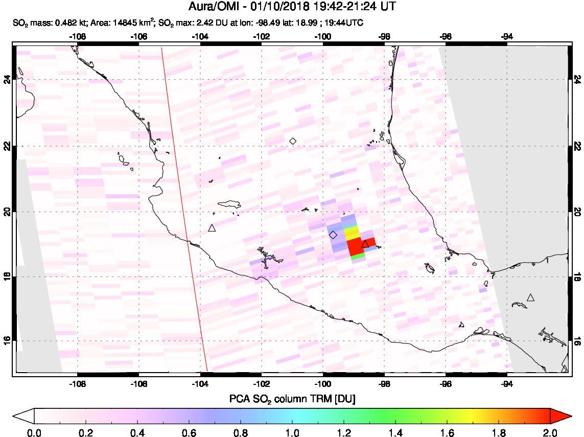 A sulfur dioxide image over Mexico on Jan 10, 2018.
