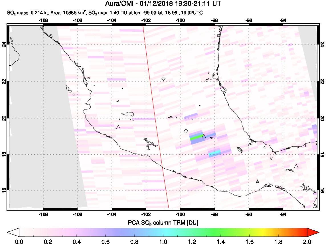 A sulfur dioxide image over Mexico on Jan 12, 2018.
