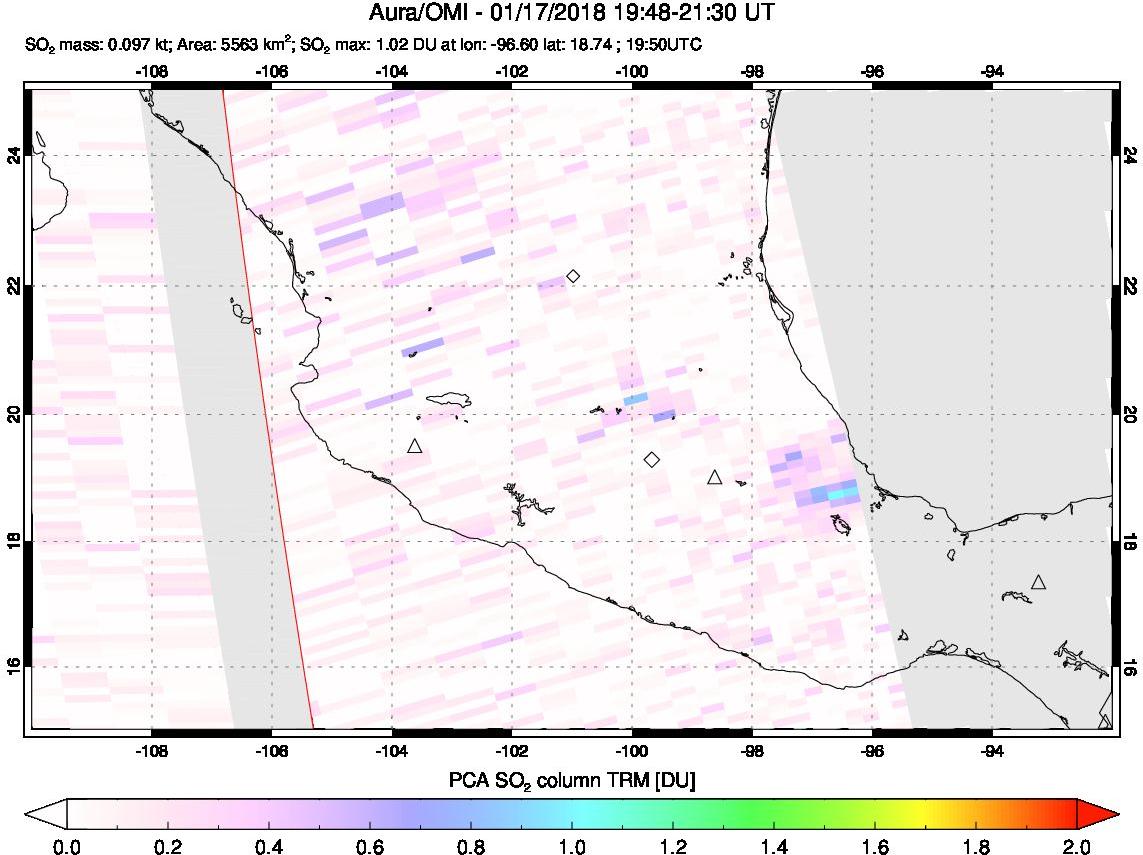 A sulfur dioxide image over Mexico on Jan 17, 2018.