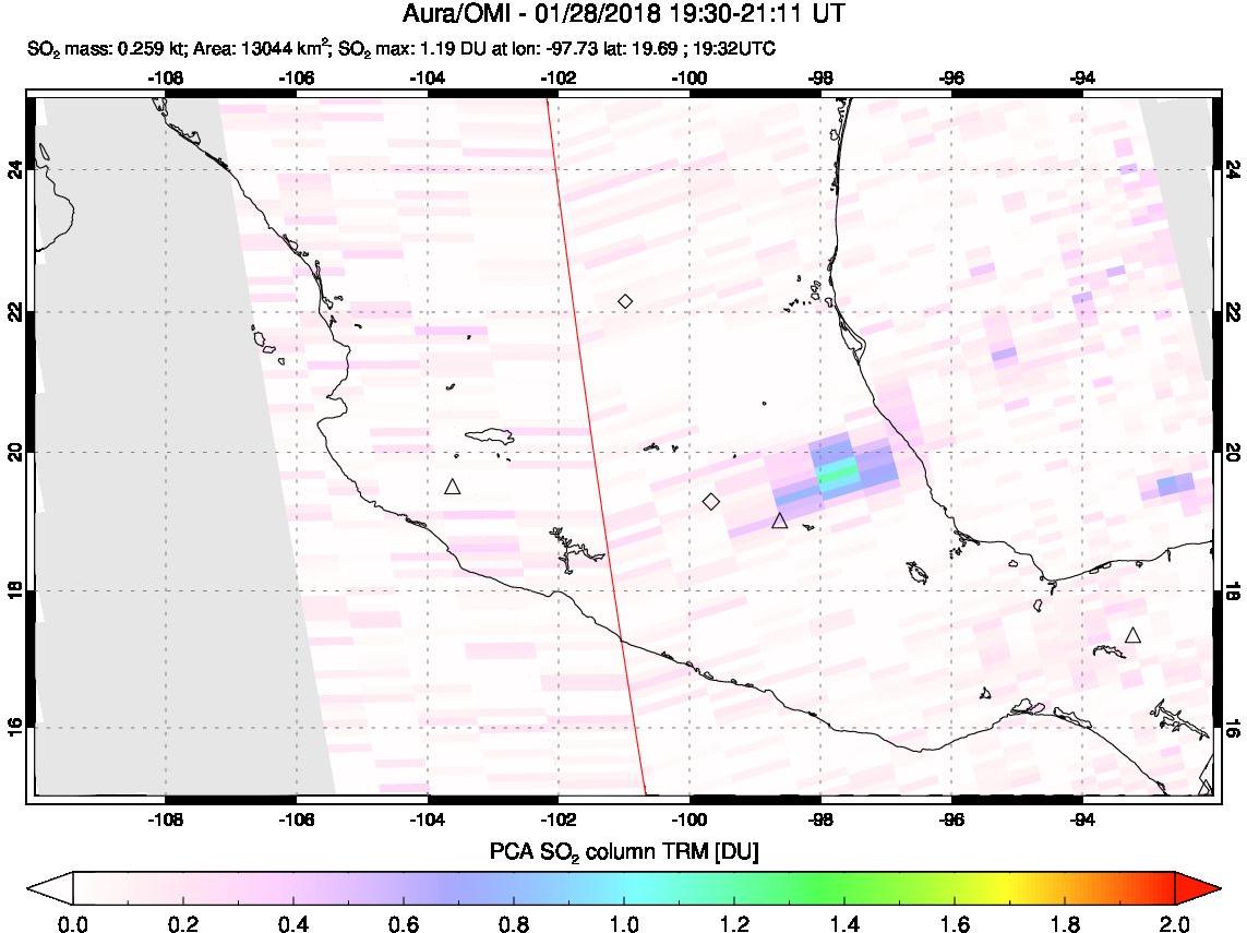 A sulfur dioxide image over Mexico on Jan 28, 2018.
