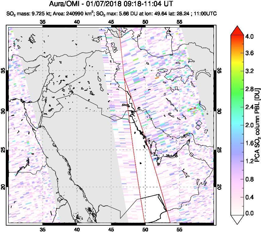 A sulfur dioxide image over Middle East on Jan 07, 2018.