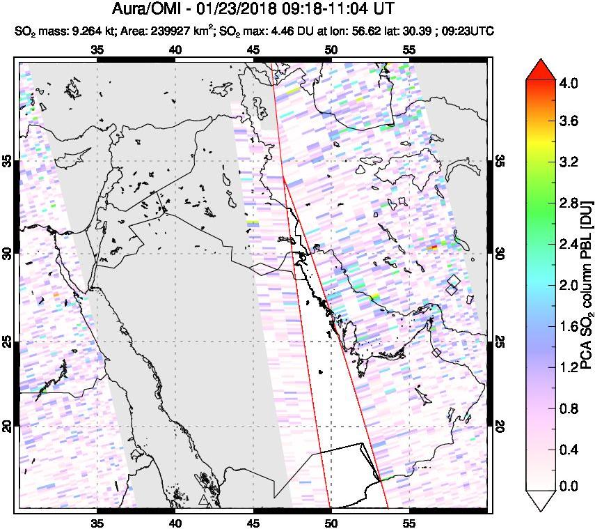 A sulfur dioxide image over Middle East on Jan 23, 2018.
