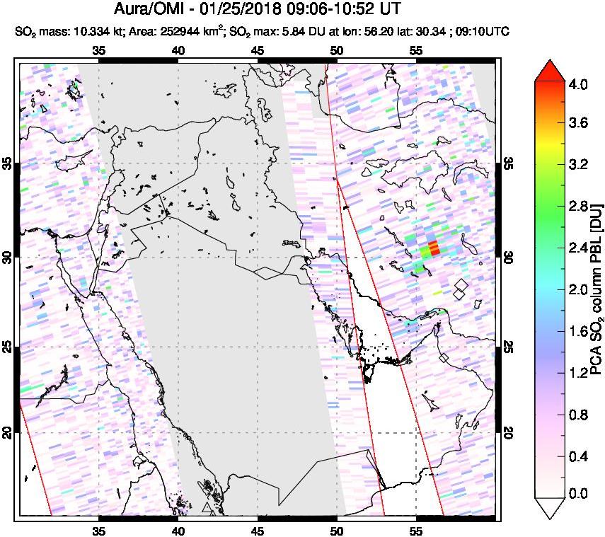 A sulfur dioxide image over Middle East on Jan 25, 2018.
