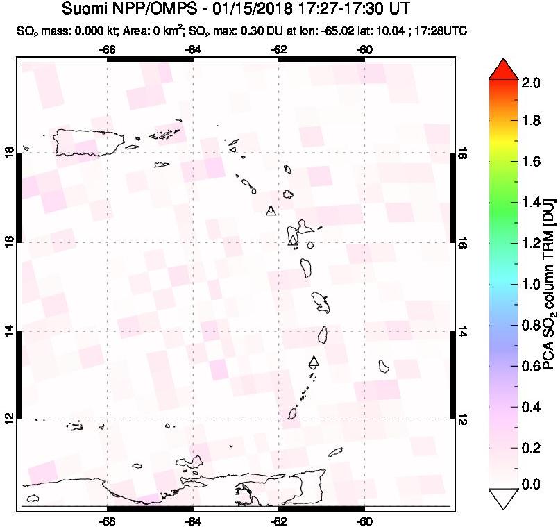 A sulfur dioxide image over Montserrat, West Indies on Jan 15, 2018.