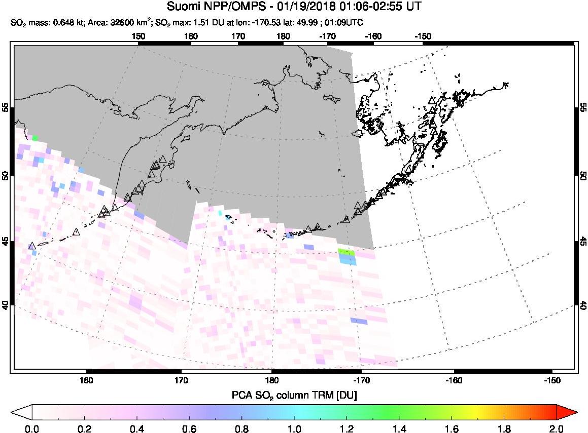 A sulfur dioxide image over North Pacific on Jan 19, 2018.
