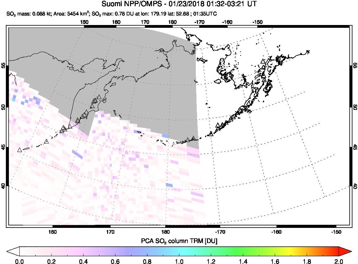 A sulfur dioxide image over North Pacific on Jan 23, 2018.