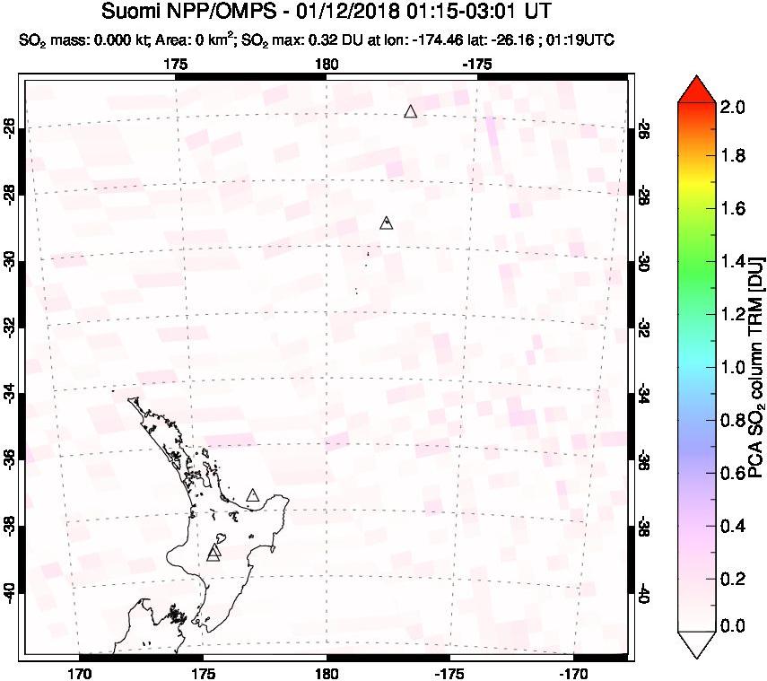 A sulfur dioxide image over New Zealand on Jan 12, 2018.