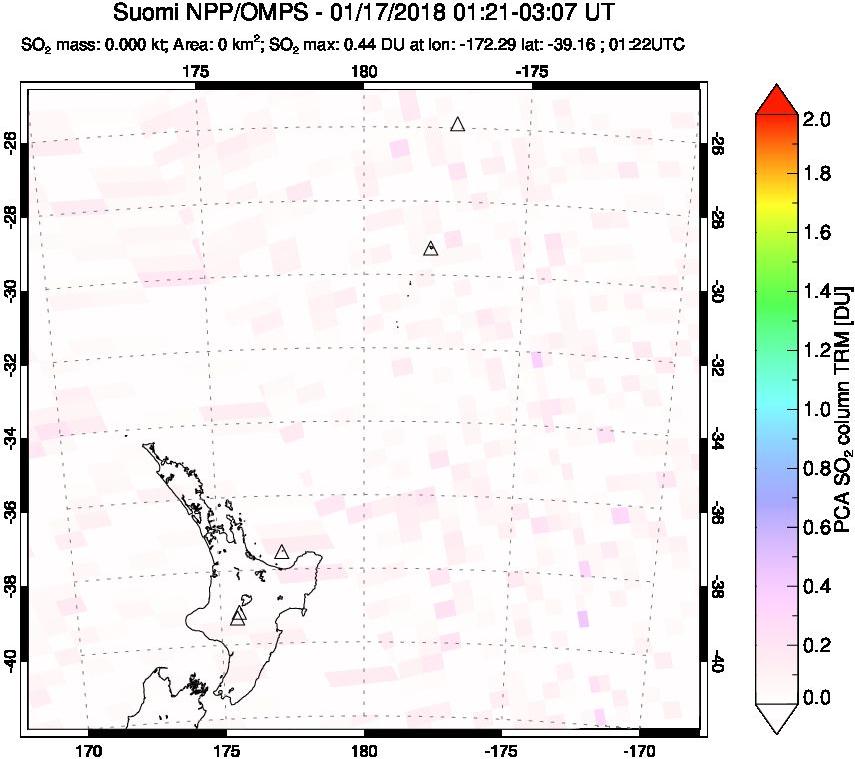 A sulfur dioxide image over New Zealand on Jan 17, 2018.