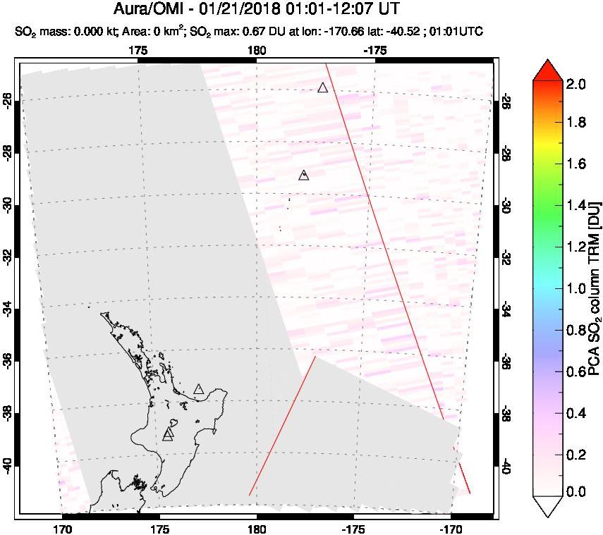 A sulfur dioxide image over New Zealand on Jan 21, 2018.