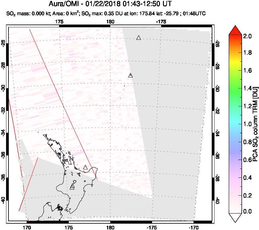 A sulfur dioxide image over New Zealand on Jan 22, 2018.