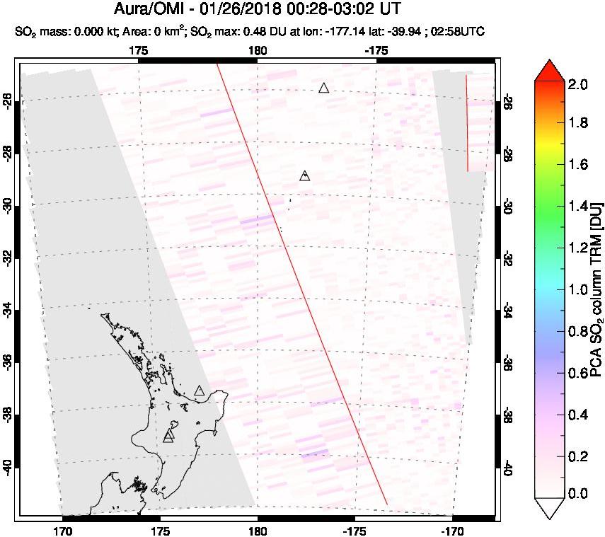 A sulfur dioxide image over New Zealand on Jan 26, 2018.