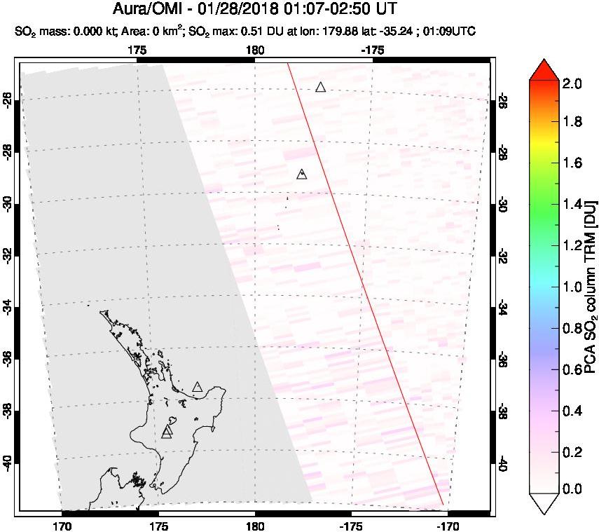 A sulfur dioxide image over New Zealand on Jan 28, 2018.