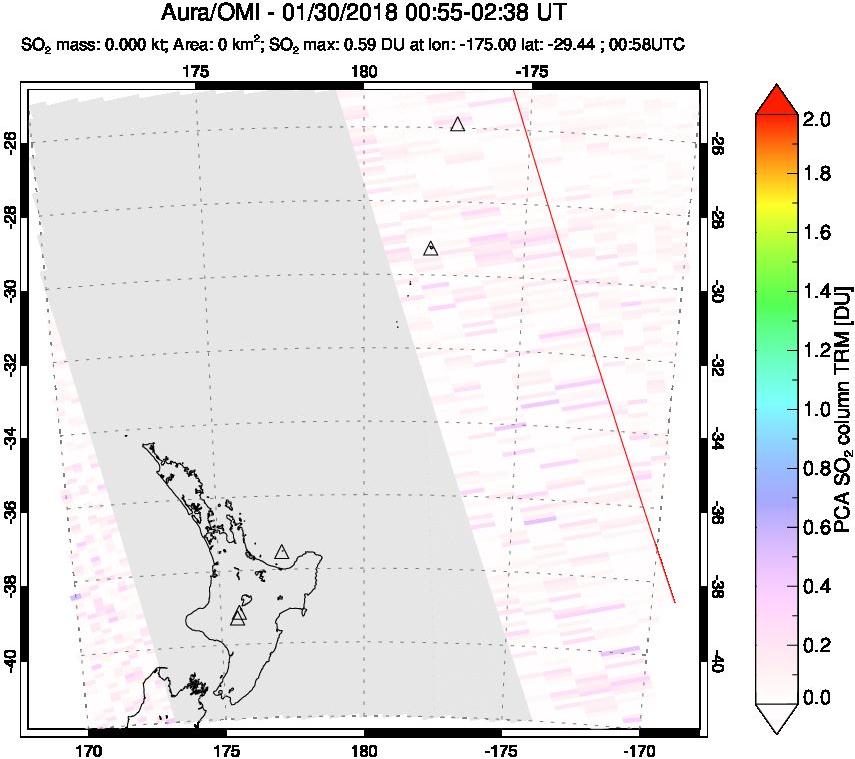 A sulfur dioxide image over New Zealand on Jan 30, 2018.