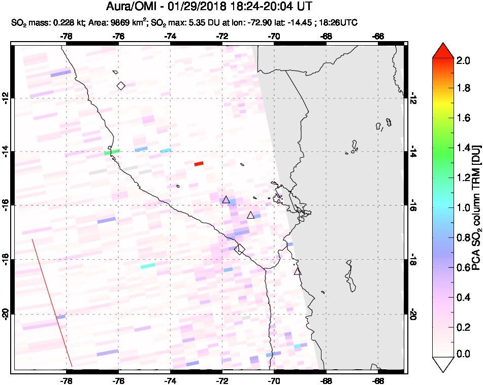 A sulfur dioxide image over Peru on Jan 29, 2018.