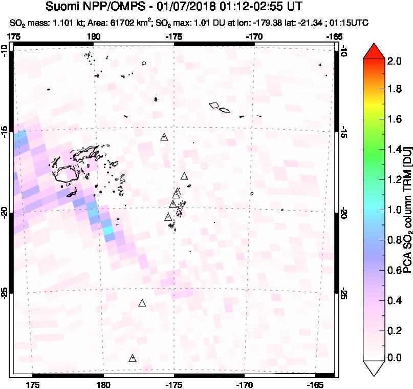 A sulfur dioxide image over Tonga, South Pacific on Jan 07, 2018.