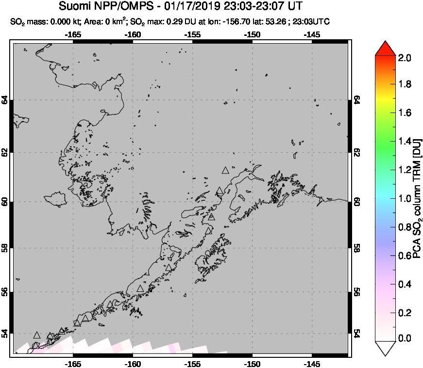 A sulfur dioxide image over Alaska, USA on Jan 17, 2019.