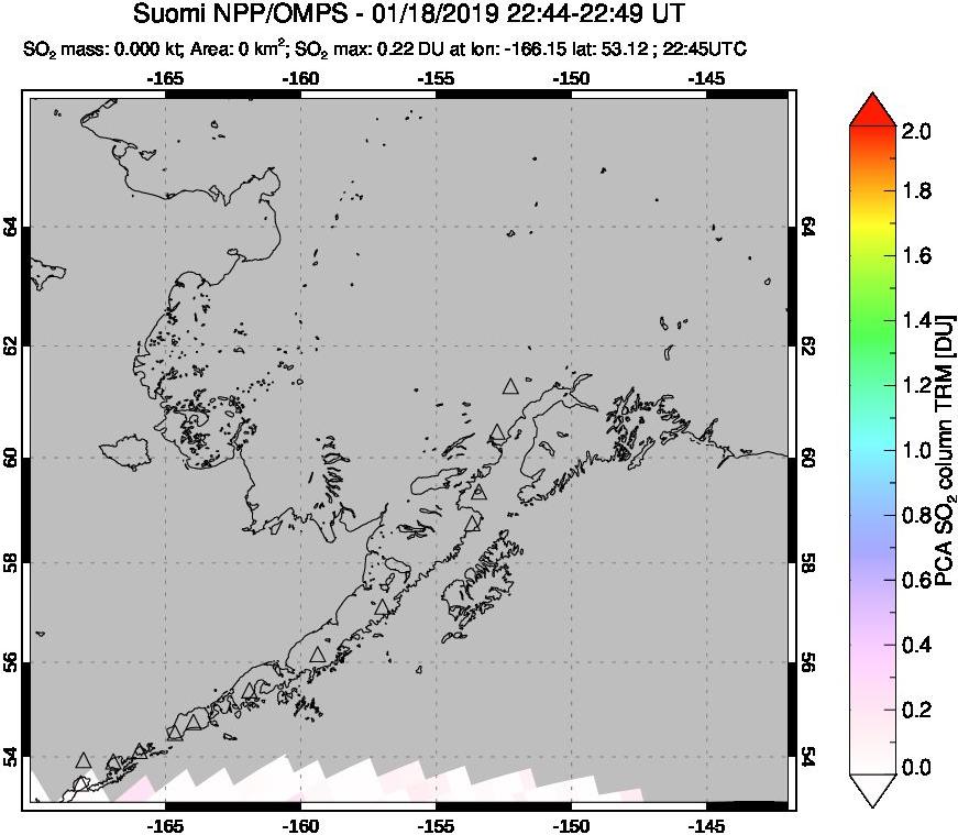A sulfur dioxide image over Alaska, USA on Jan 18, 2019.