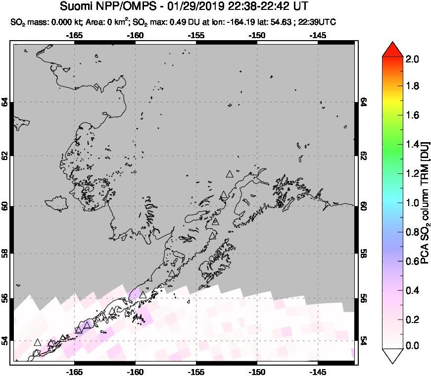 A sulfur dioxide image over Alaska, USA on Jan 29, 2019.