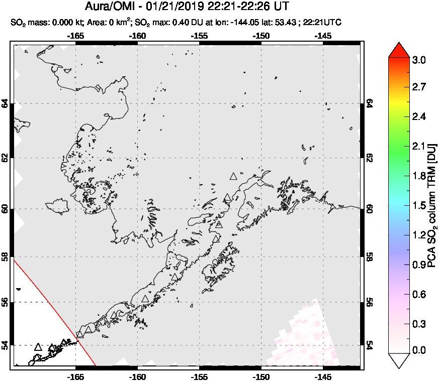 A sulfur dioxide image over Alaska, USA on Jan 21, 2019.