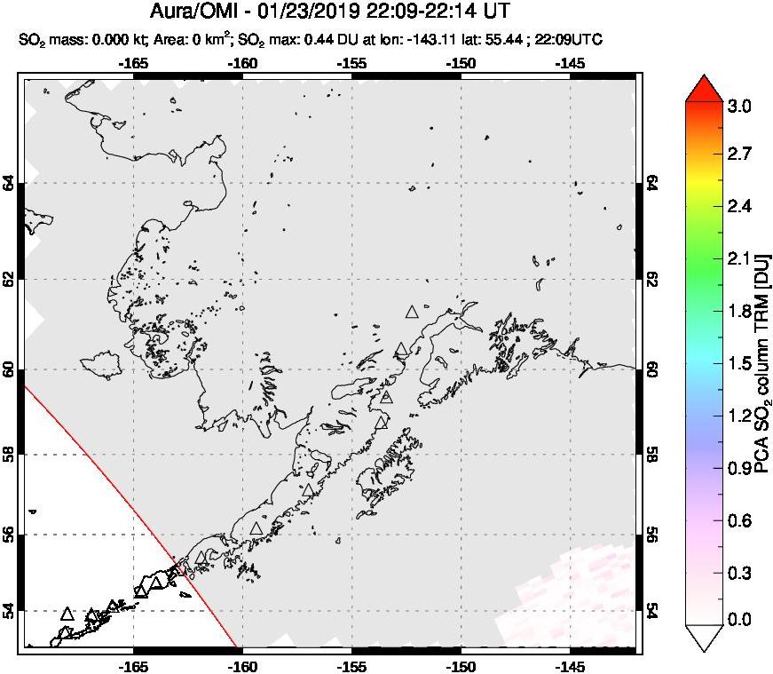 A sulfur dioxide image over Alaska, USA on Jan 23, 2019.