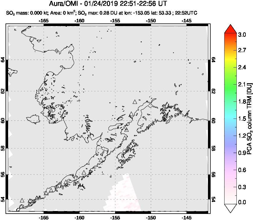 A sulfur dioxide image over Alaska, USA on Jan 24, 2019.