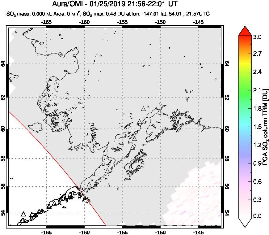 A sulfur dioxide image over Alaska, USA on Jan 25, 2019.