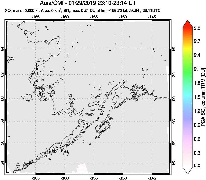 A sulfur dioxide image over Alaska, USA on Jan 29, 2019.