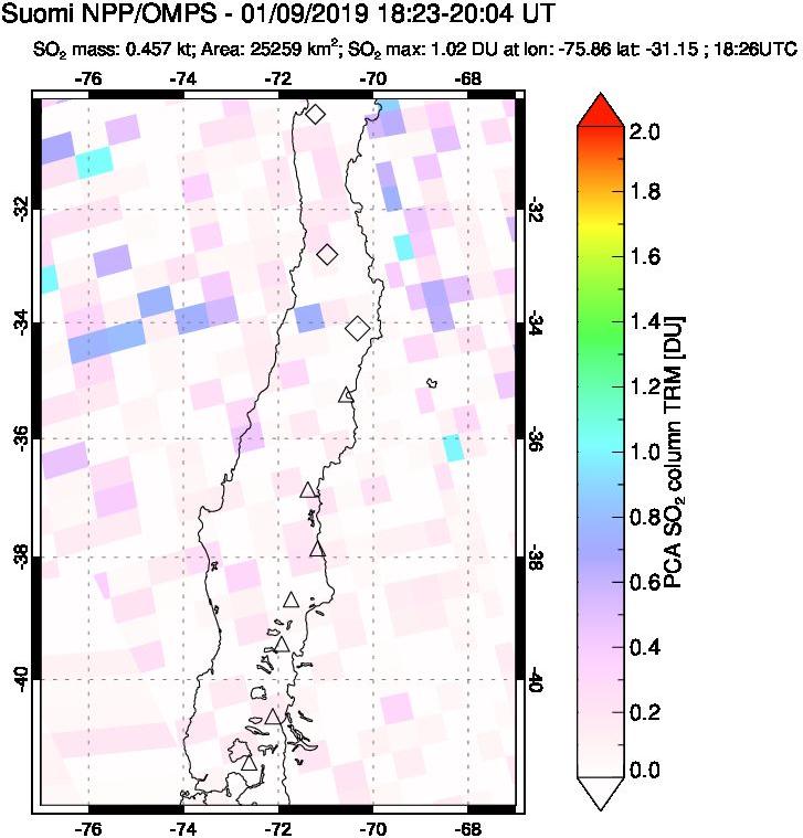 A sulfur dioxide image over Central Chile on Jan 09, 2019.