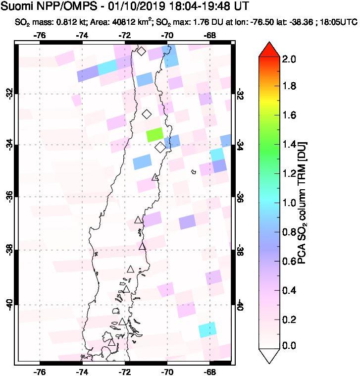 A sulfur dioxide image over Central Chile on Jan 10, 2019.