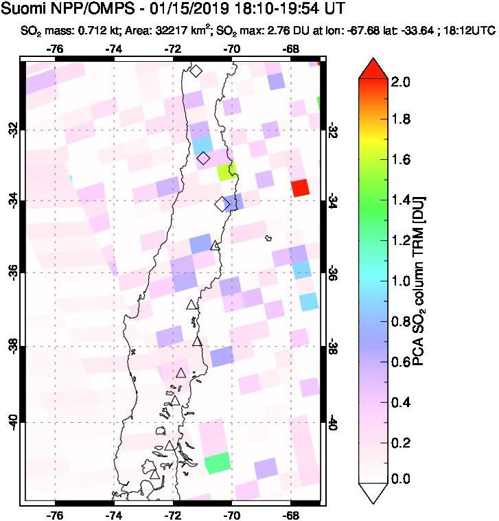 A sulfur dioxide image over Central Chile on Jan 15, 2019.
