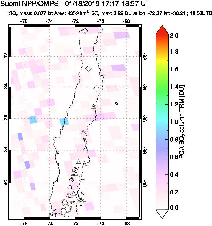 A sulfur dioxide image over Central Chile on Jan 18, 2019.
