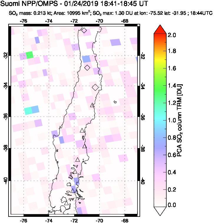 A sulfur dioxide image over Central Chile on Jan 24, 2019.