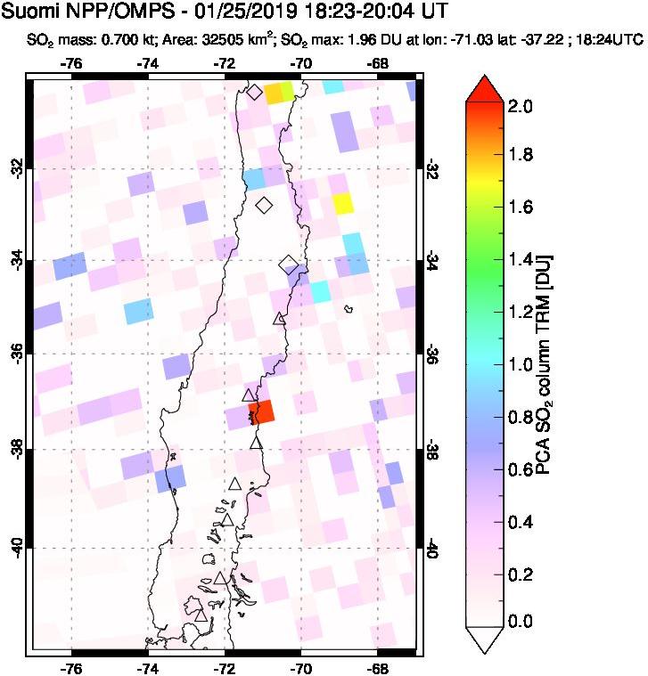 A sulfur dioxide image over Central Chile on Jan 25, 2019.