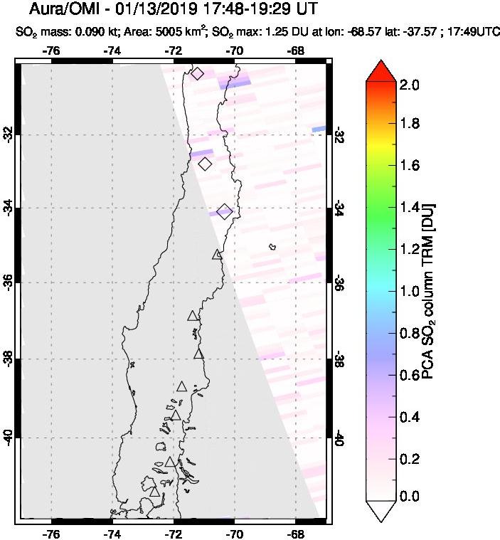 A sulfur dioxide image over Central Chile on Jan 13, 2019.