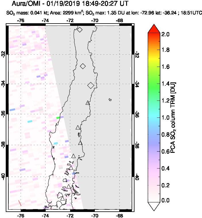 A sulfur dioxide image over Central Chile on Jan 19, 2019.